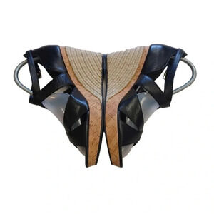 Cole Haan Espadrilles Wedge Black Sling  back Sandals Size 10.5